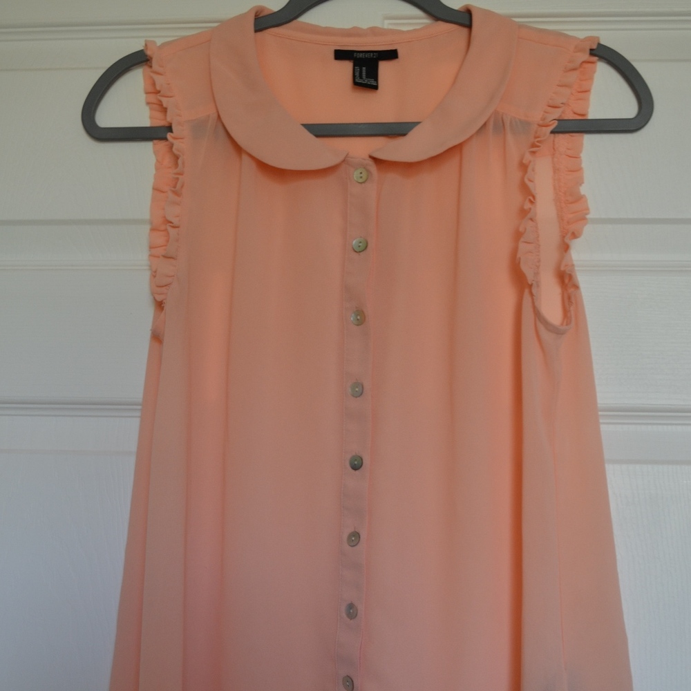 Ruffled sleeve peach tank top